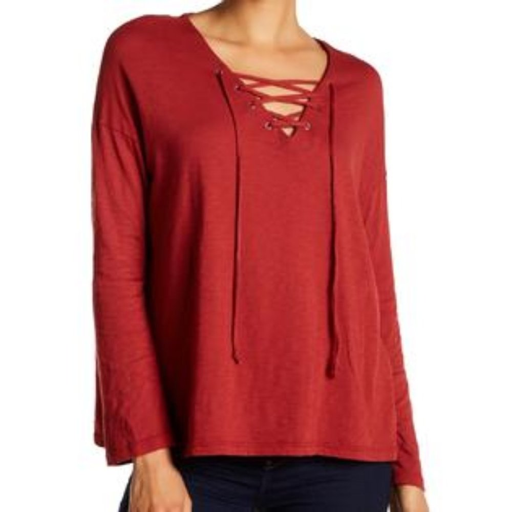 Sunnyside Sundry Women's Large Lace Up Long Sleeve Tee T-Shirt
